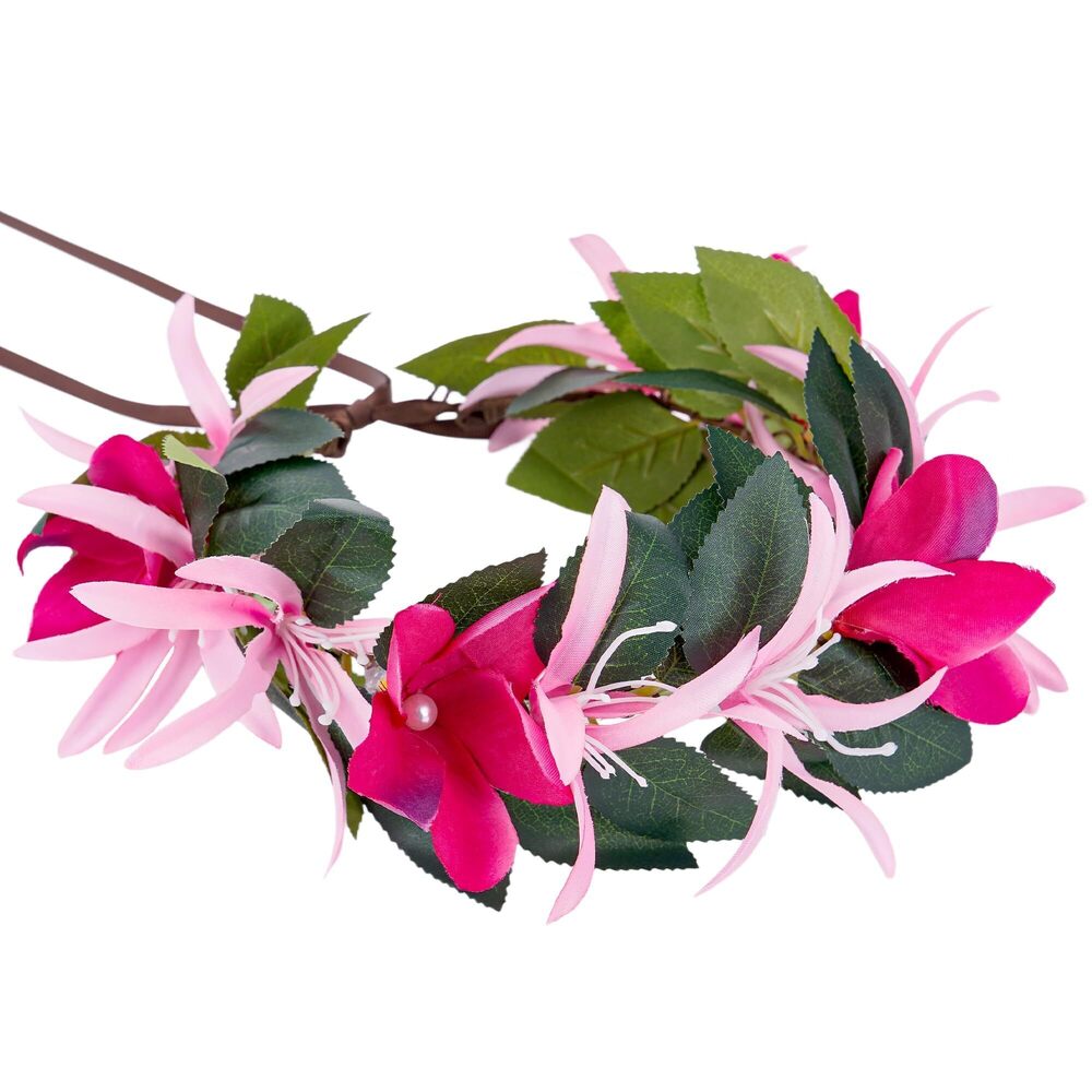 1630 Pink Hawaiian Flower Crown Artificial Tropical Flower Headband